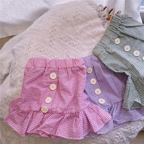 1-7Y Fashion Toddler Baby Girls Skirts Spring Summer Princess High Waist Plaid Button Skirts Teens Kids Girls Children Clothing