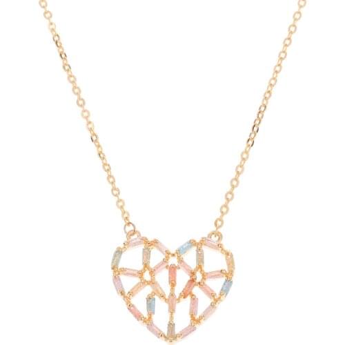 Romatic Sweet Womens Necklace Heart Shaped Candy Color Zirocn Elegant Hollow out Stylish Pendant Necklace Jewelry Accessory