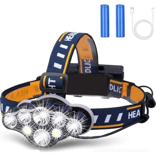 Rechargeable Headlamp Ultra Bright 8LED Headlight Flashlight with White Red Lights Waterproof LED Head Torch For Camping Fishing