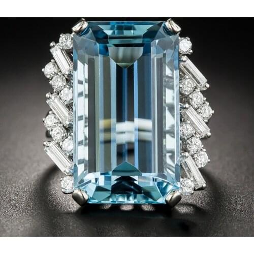 Luxury YaYI Jewelry Top Quality Princess Cut AAA+ Huge Blue Cubic Zirconia Silver Color Engagement Wedding Party Rings Gifts