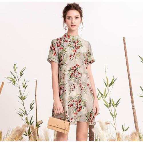 Christmas silk floral dress women clothes femme summer sexy retro beach casual dresses plus size summer grey cherry flower