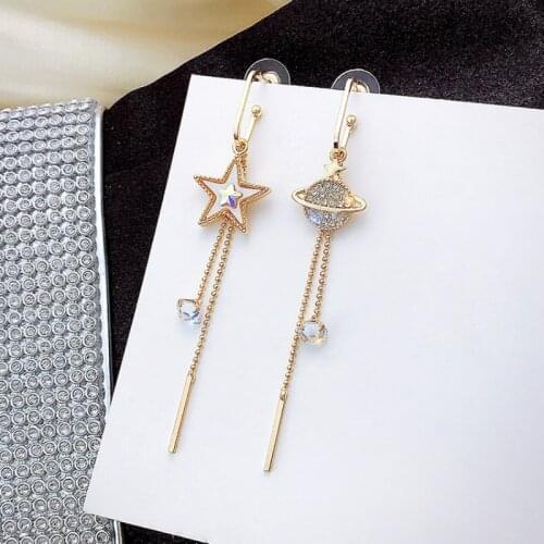 2021 New Temperament asymmetric star earrings Korean version of long tassel earrings exquisite Fashion Stud Earrings Brincos