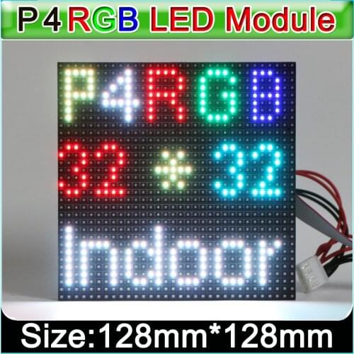 SMD 3in1 Indoor full color P4 LED module, RGB HD LED display module,128mm*128mm 1/16 scan, 32 * 32 pixel