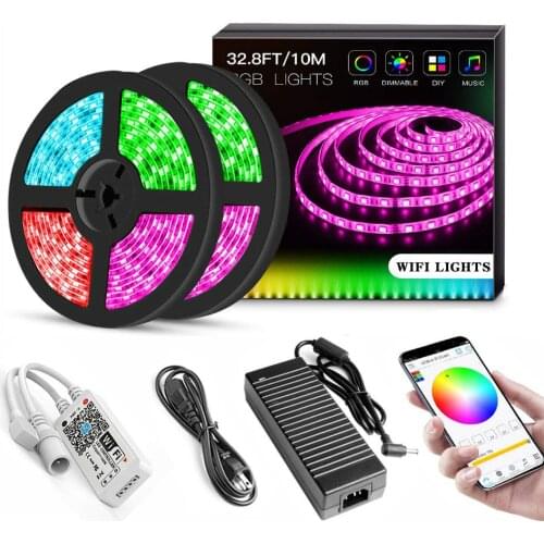 Dyue Led Strips IP65 Waterproof Led Strip Light Wifi SMD 5050 Colorfull Ribbon Smart Voice Control RGB LED Rope Lighting DC 12V
