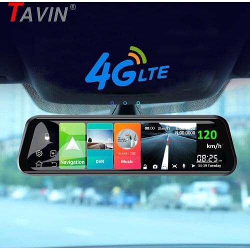 TAVIN 4G Android 8.1Dash cam 10inch touch screen rearview mirro Car dvr with GPS wifi video recorder navigation dual lens camera