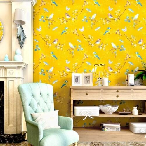 Vinyl Peel And Stick Handpainting Watercolor Seamless Yellow Fresh Floral Kapok Wallpaper Livingroom Home Decorate