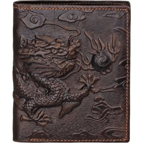 Top Qaulity Genuine Leather Long Wallet 3D Dragon Style Card Wallet 2019 High Fashion Bifold Long Purse For Man Male Gift