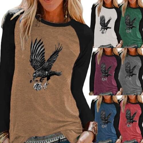 Women Printed Shirts Loose Shirt Casual Top Elegant Round Neck Pullovers Autumn Long Sleeve Plus Size Tops & T-Shirts