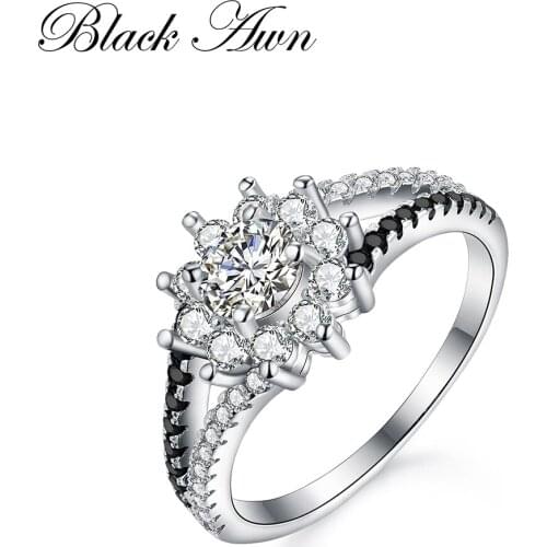 Fashion Bague Femme 100% Genuine 925 Sterling Silver Jewelry Black&White Stone Engagement Rings for Women Anillos Mujer C220