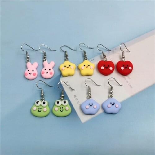 1Pair Korea Love Heart Star Drop Earrings For Women Girl Cute Animals Rabbit Frog Earring Jewelry for Student Gift EC278