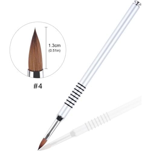 1Pc 4# Nail Painting Flower Pen Acrylic Drawing Marten Hair Silver Metal Brush 4Nails Art 3D Handle Manicure DIY Tools