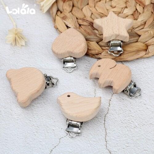 10Pcs Cute Dummy Clip Natural Wooden Beech Wood Baby Pacifier Clips Nipple Holder DIY Pacifier Clips Chain Holders Accessories