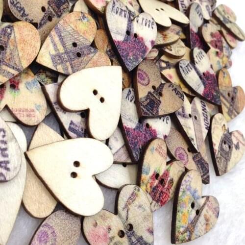 New 25/50/100pcs Heart Tower Wood Buttons 25mm Sewing Craft Mix Lots WB262