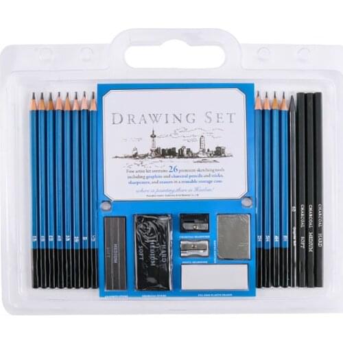 26pcs Sketching Drawing Pencil Set Professional Graphite Charcoal Stick Carrying Bag for Art Students School Supplies