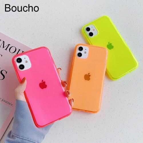 Boucho For iphone XR 11pro Fluorescent transparent Case For iPhone 11 Pro Max SE 6 6S 7 8 Plus X XS MAX XR Candy Color Back Case