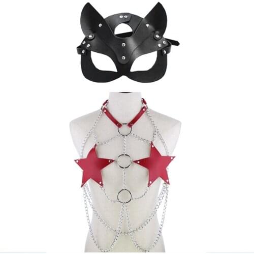 Gothic punk men and womens five-pointed star belts bind body chains, chains, breast straps, suspenders and masks
