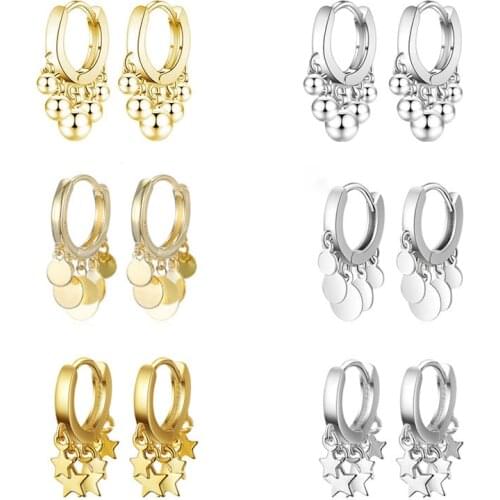 Ins New Fashion Hanging Star Round Disc Round Ball Tassel Hoop Earrings For Women Pendant Earrings Charming Ear Jewelry