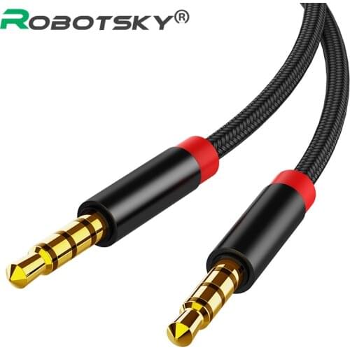 3.5mm Male To Male Audio Extension Cable 4 Poles 24K Nylon Braided HIFI AUX Speaker Adapter Cable For Headphones Car Mp3