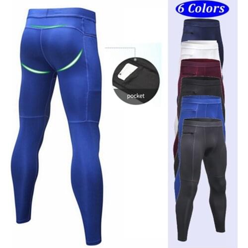 Compression Tights Mens Running Legging Gym Training Joggings Sportswear Sports Pants with Pocket Skinny Trousers Soccer Pants