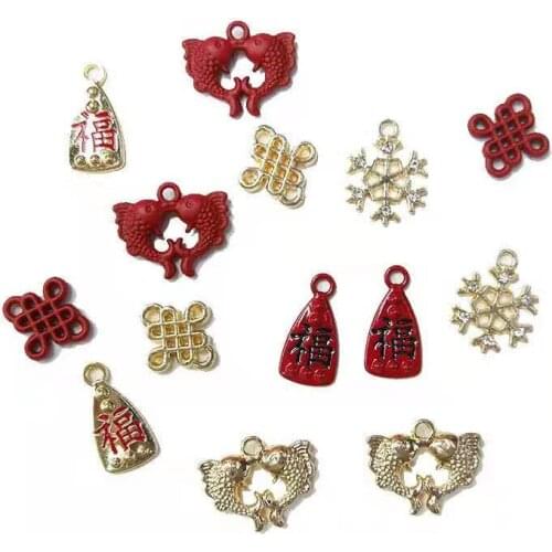 Creative Lucky Bag Chinese Knot Snowflake Dripping Oil Alloy Ladies Jewelry Accessories DIY Handmade Earrings Necklaces Pendants
