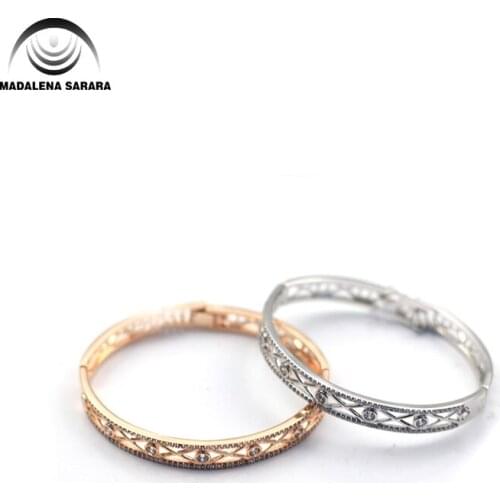 MADALENA SARARA AAAA Zircon Inlaid Bracelet Gold Tone Copper Bracelet Sweet Girl Style Inlaid Women Jewelry Luxury Easy Open