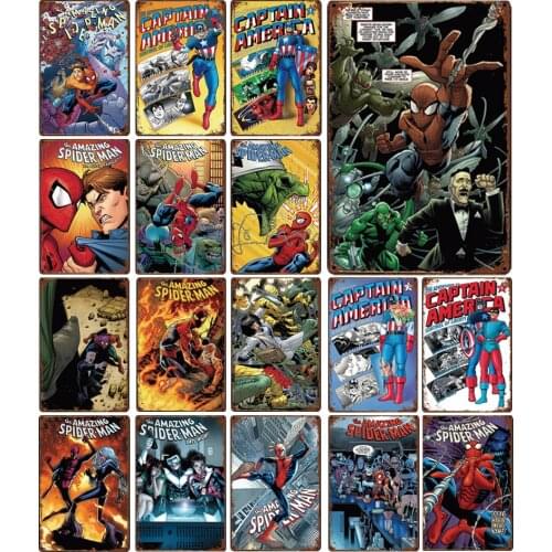 Hero Metal Signs Comic Vintage Look Cartoon Poster Tin Painting for Kids Room Wall Decration Movie Signs