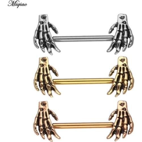 Miqiao 2pcs Fashion Hot Style Stainless Steel Skull Two-hand Breast Ring, Exquisite Body Piercing Jewelry