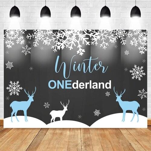 MOCSICKA Winter Onederland Background 1st Birthday Winter Christmas Party Photo Backdrop Snow Elk Black Backdrop Photo Studio