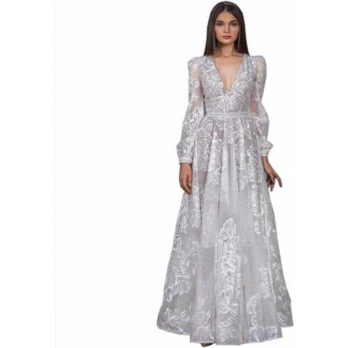 Fashion Sexy Women Clothes White Lace Embroidery V-neck Long sleeve Skirt