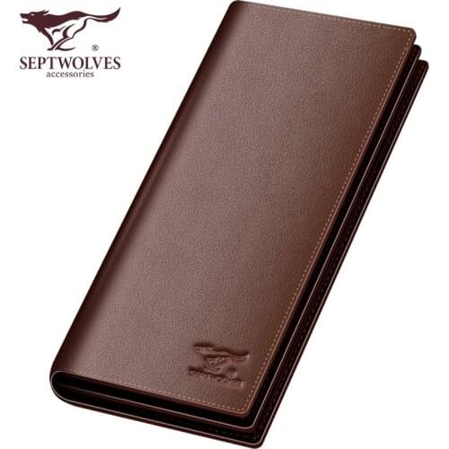 Septwolves fashion brand men wallets genuine leather long business male slim bifold wallet card holder