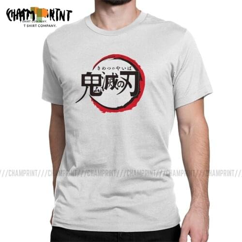 Vintage Demon Slayer Anime T-Shirt Men Round Collar 100% Cotton T Shirt Short Sleeve Tees Birthday Present Tops