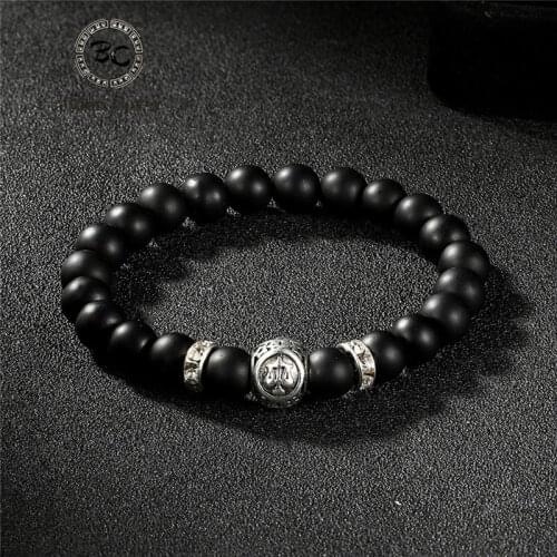 8mm Matte Stone 12 Zodiac Signs Beads Bracelets Vintage Constellation Horoscope CZ beads Elastic Bracelets Jewelry For Men Women