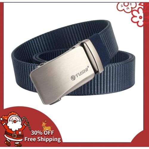 TUSHI 2022 Fashion New Flagship Men Belt 125cm*3.4cm Thickening Nylon Weave Male Waistband Metal Automatic Buckle Jeans Girdle