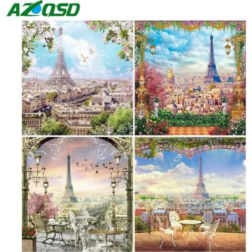 AZQSD Diamond Painting Diy Tower Full Square Drill Needlework Diamond Embroidery Scenery Cross Stitch Kits Home Decor