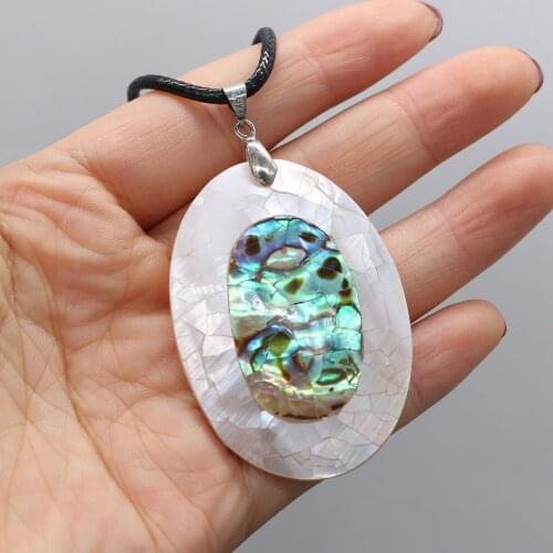 Natural Mother of Pearl Abalone Shell Pendant Necklace Egg Shape Jewelry Leather Rope Chain Ethnic Style Charms Necklaces Party