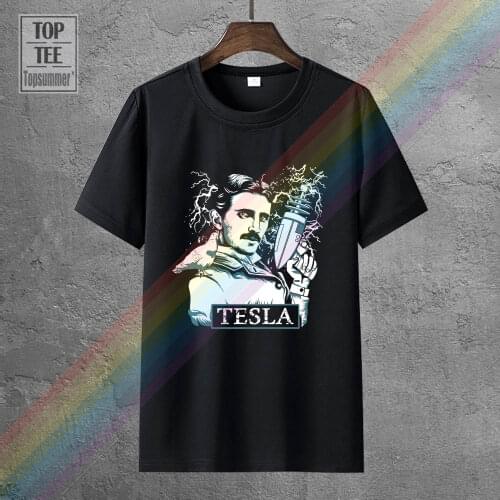 Nikola Tesla T-Shirt Tesla With Electrical Gun MenS Funny T-Shirt O Neck T-Shirts Male Low Price Steampunk