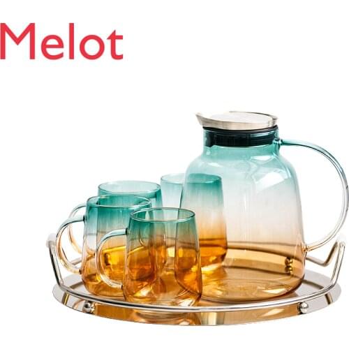 Nordic Light Luxury Glass Drinking Ware Home Living Room Juice Jug Cold Kettle Heat-Resistant Teapot Cup Set Water Cup Cup Set
