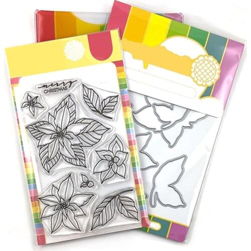 2021 New Merry Christmas Flowers Clear Stamps and Metal Cutting Dies Set For Craft Making Word Paper Greeting Card Scrapbooking