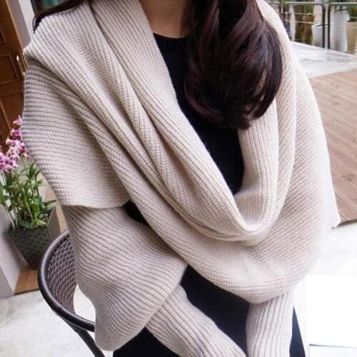New Korean Knitted Scarf Collar Unisex Winter Warm Long Sleeve Poncho Scarves For Women Knit Shawls Female Sweater Scarfs Shawl