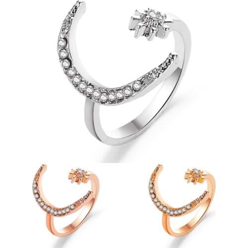 New Crystal Moon Star Shape Ring CZ Open Adjustable Rings Shiny Inlaid Zircon Women Wedding Party Rings Fashion Charm Jewelry