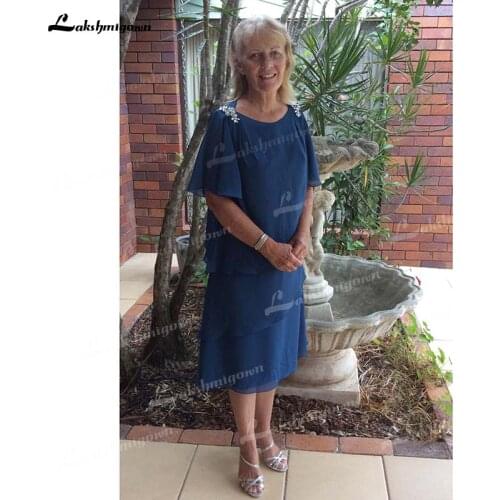 O Neck Beading Short Sleeve Tea-Length Mother Of The Bride Dresses Wedding Party Gowns robe de la mere de la mariee 2021