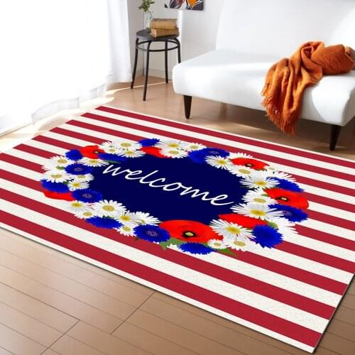 Independence Day Stripes Flowers Carpets for Bedroom Home Decor Carpets Kawaii Rugs and Carpets for Home Living Room Outdoor Rug