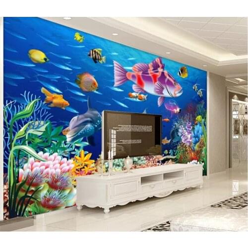 Custom photo wallpaper for walls 3 d murals wallpaper TV background wall decoration painting underwater world dolphin mural