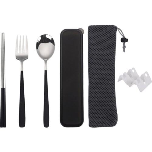 3Pcs Easy to Clean Outdoor Travel Portable Stainless Steel Chopsticks Spoon Fork Tableware Set Camp Cooking Supplies