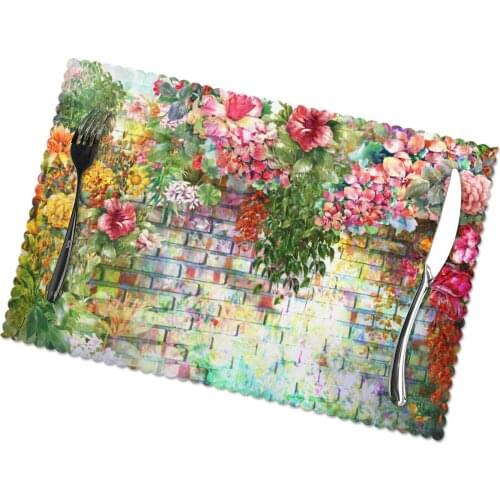 Tableware Pad Placemats 6 PcsTable Mat Non-Slip Abstract Flowers On Wall Placemats for Dining Table