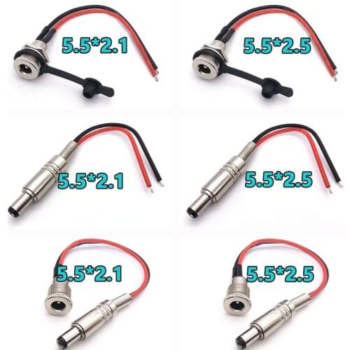 DC 5.5*2.1/2.5mm Power Plug Connector Male Female Dock For DIY DC Waterproof jack Socket 5.5*2.5 5.5X2.1mm with Wire