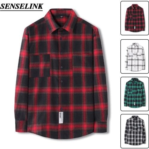 Men Long Sleeve Red Plaid Shirt Spring New Men Korean Cotton Casual Loose Shirt Men Big Size Hong Kong Style Japanese Men Shirt