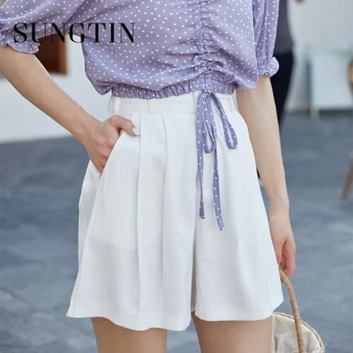 Sungtin Loose White Shorts Women Wide Leg Casual Blazer Suit Shorts Lady Solid Korea Chic Soft High Waisted Short Pants 3 Colors
