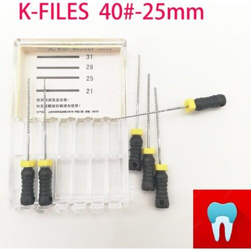 6pcs/pack 40#-25mm Dental K Files Root Canal Endo Files Dentist Tools Hand Files Stainless Steel K Files Dentistry Lab Tools