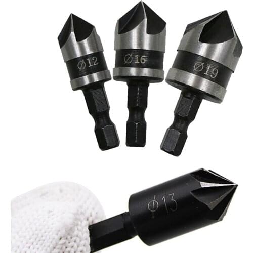 90 Degree Hex Shank Drill Bit 5 Flute 12/16/19mm 7 Flute10/13mm Woodworking Chamfer Counter Sink Chamfering Debur Countersink